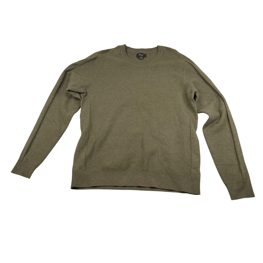 FLX Mens Olive Green Micro Waffle Knit Crewneck Sweater Wool Blend Size M 2689